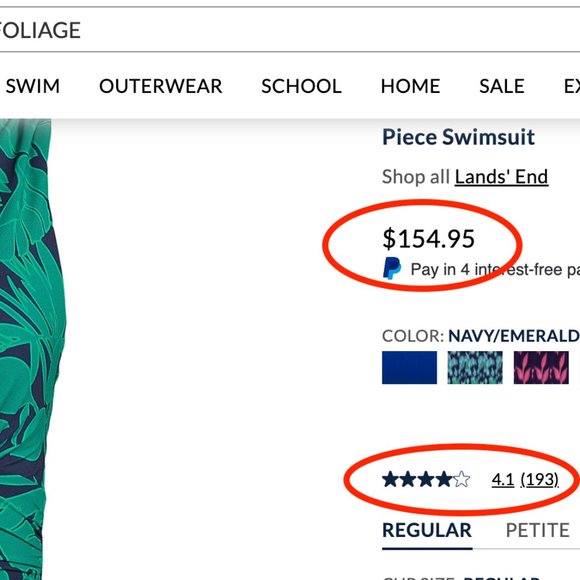 🌸 NWT Lands' End Swimsuit in Emerald Palm Foliage (SIZE M) - Picture 7 of 12